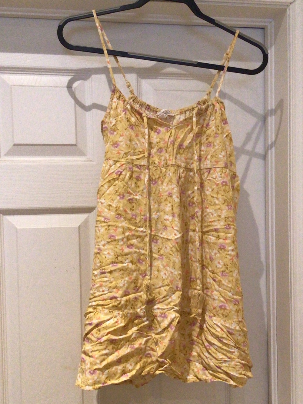 Yellow Floral Spaghetti-Strap Mini Dress